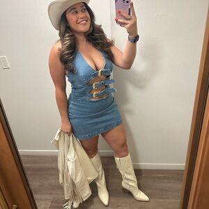 Commense Blue and Cream Bodycon Mini Dress